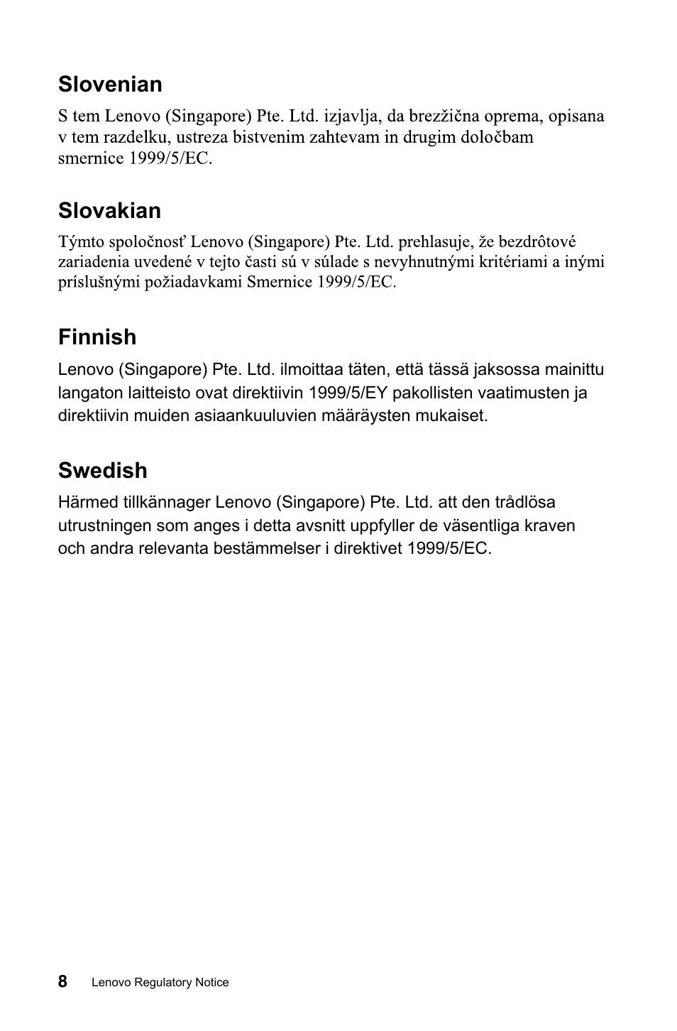 Slovenian slovakian finnish, Swedish | Lenovo IdeaCentre B540 User Manual | Page 9 / 24