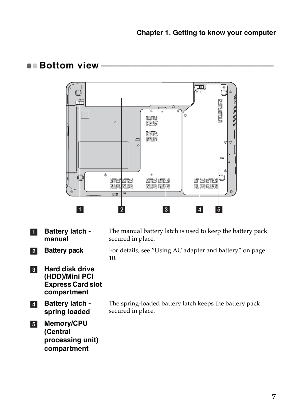 Bottom view | Lenovo G360 Notebook User Manual | Page 11 / 52