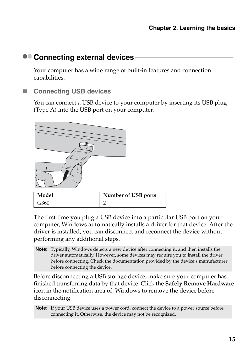 Connecting external devices | Lenovo G360 Notebook User Manual | Page 19 / 52