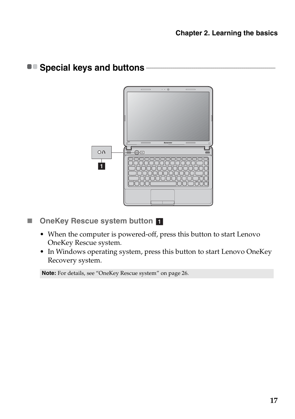 Special keys and buttons | Lenovo G360 Notebook User Manual | Page 21 / 52