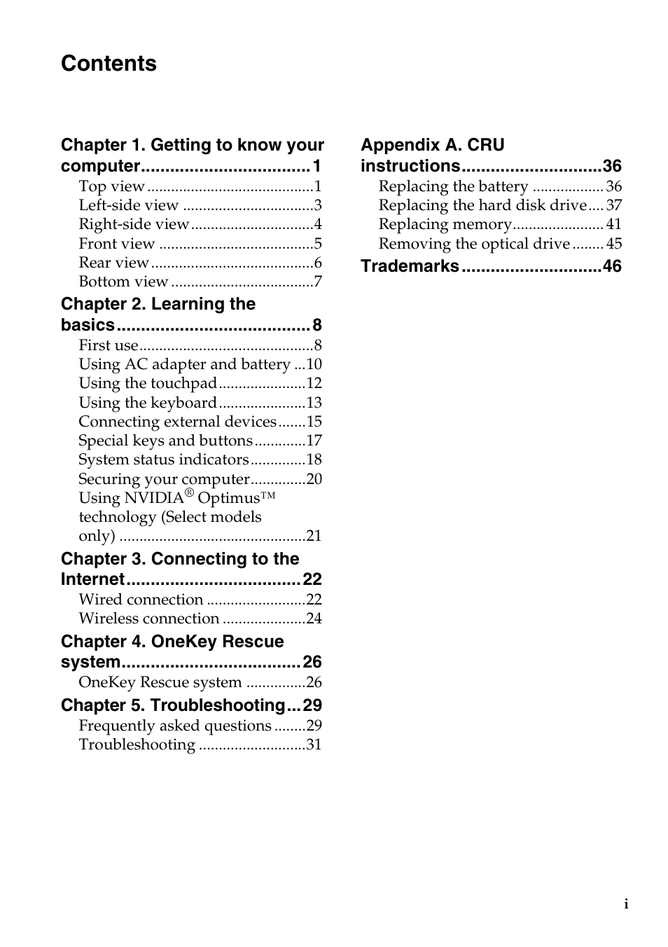 Lenovo G360 Notebook User Manual | Page 3 / 52