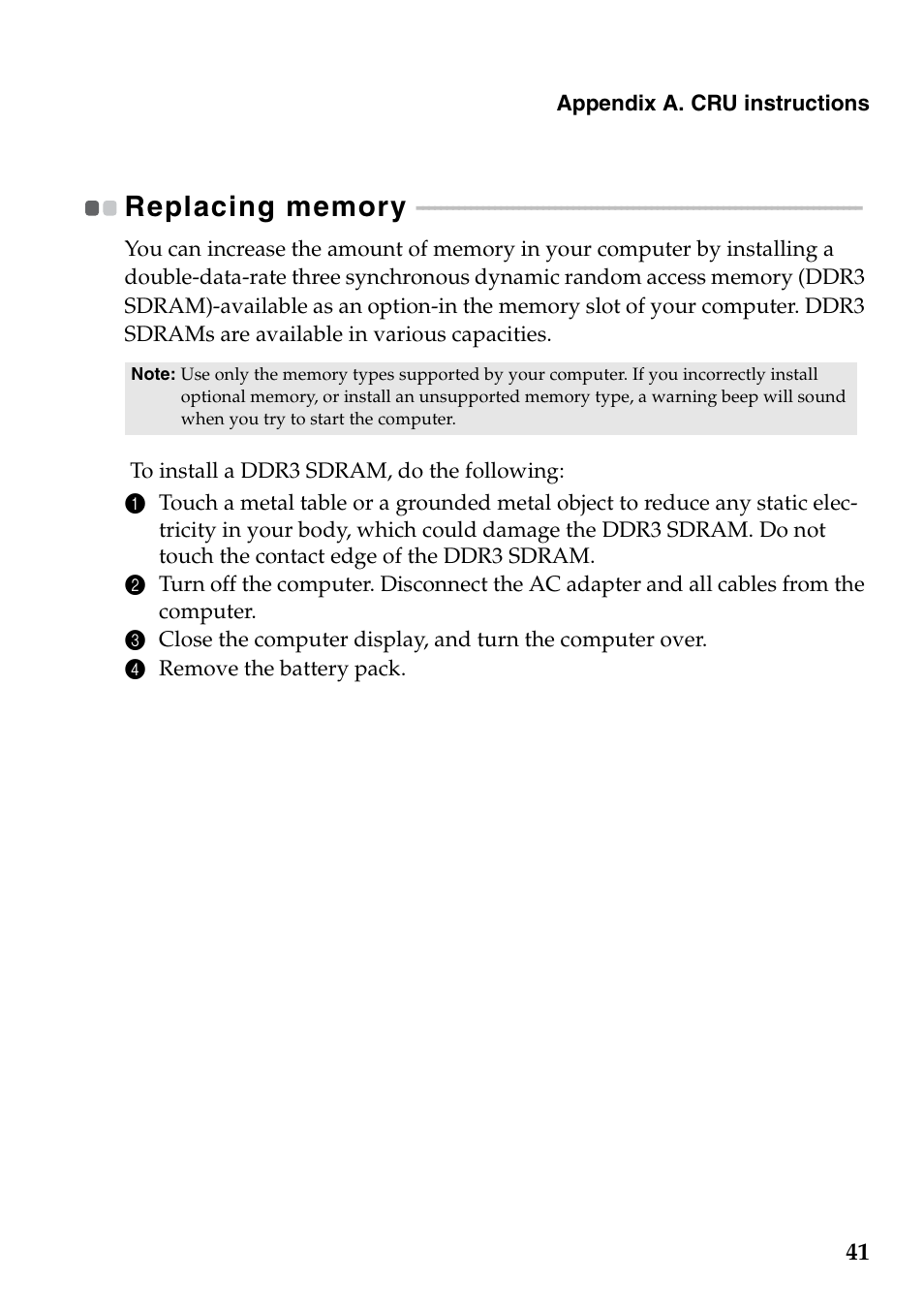 Replacing memory | Lenovo G360 Notebook User Manual | Page 45 / 52