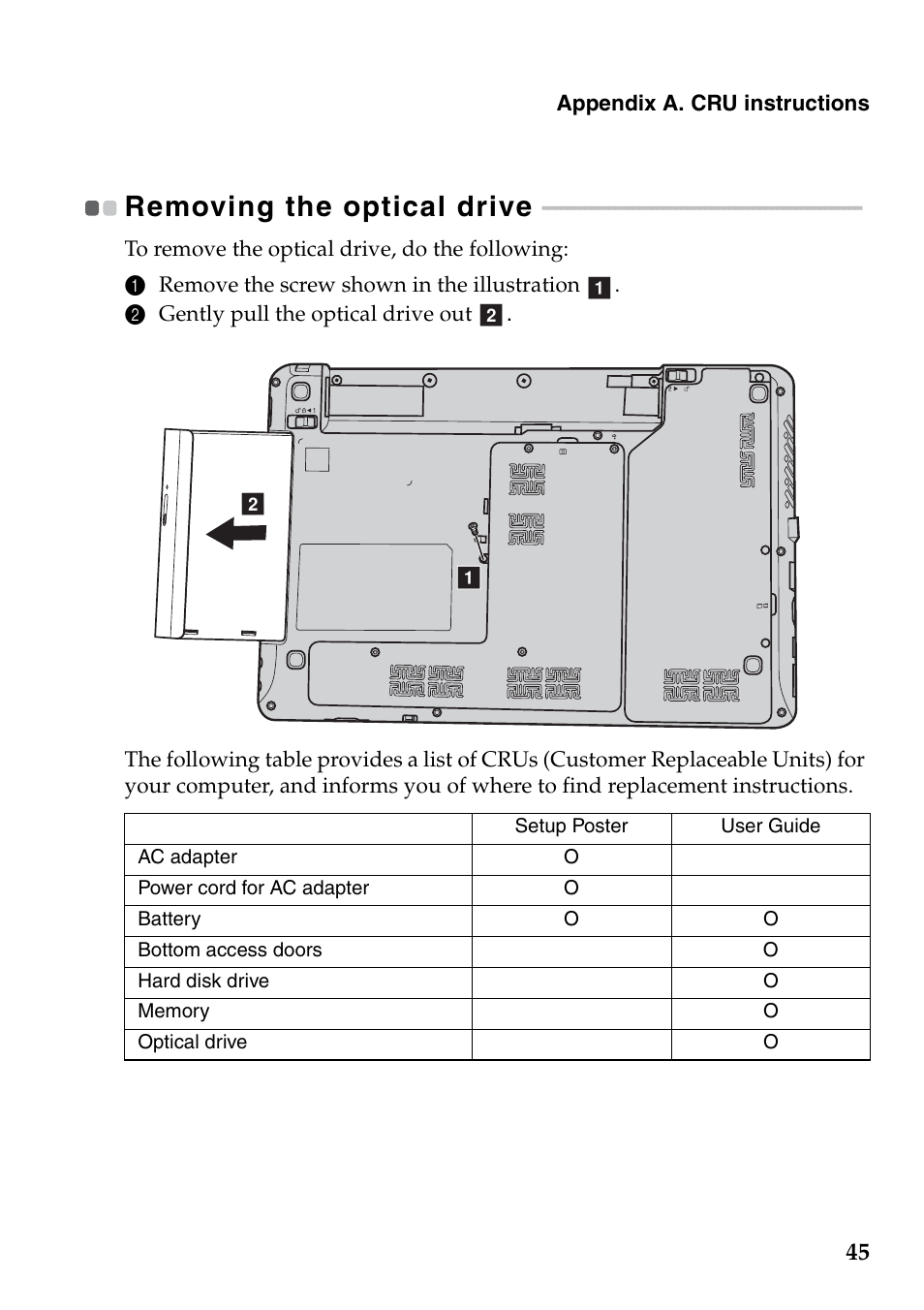 Removing the optical drive | Lenovo G360 Notebook User Manual | Page 49 / 52
