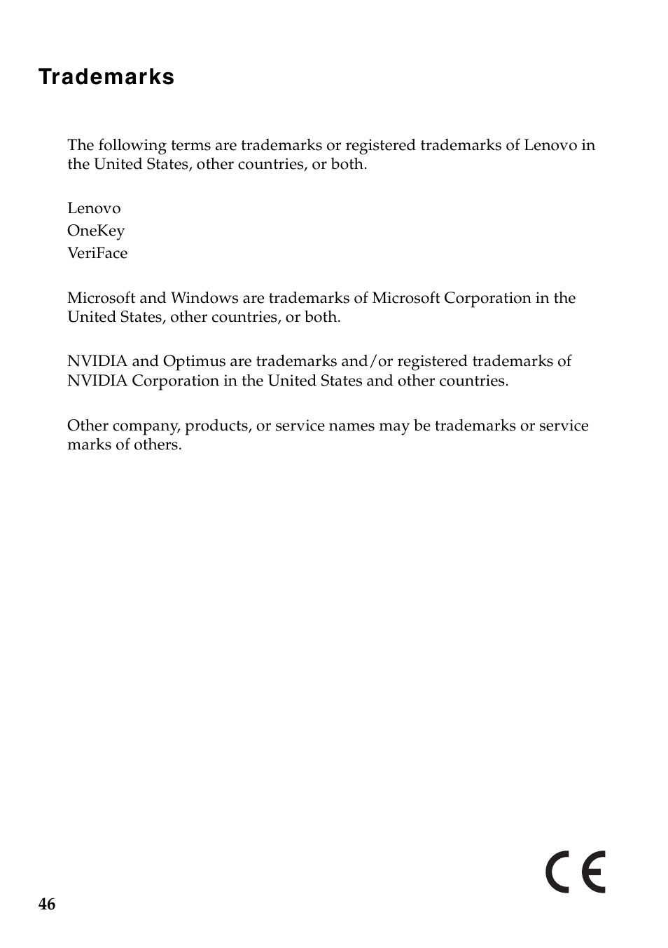 Trademarks | Lenovo G360 Notebook User Manual | Page 50 / 52