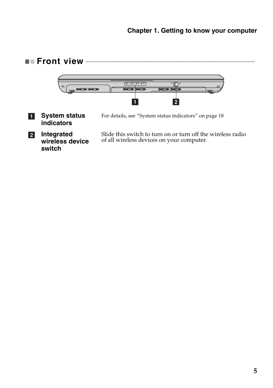 Front view | Lenovo G360 Notebook User Manual | Page 9 / 52