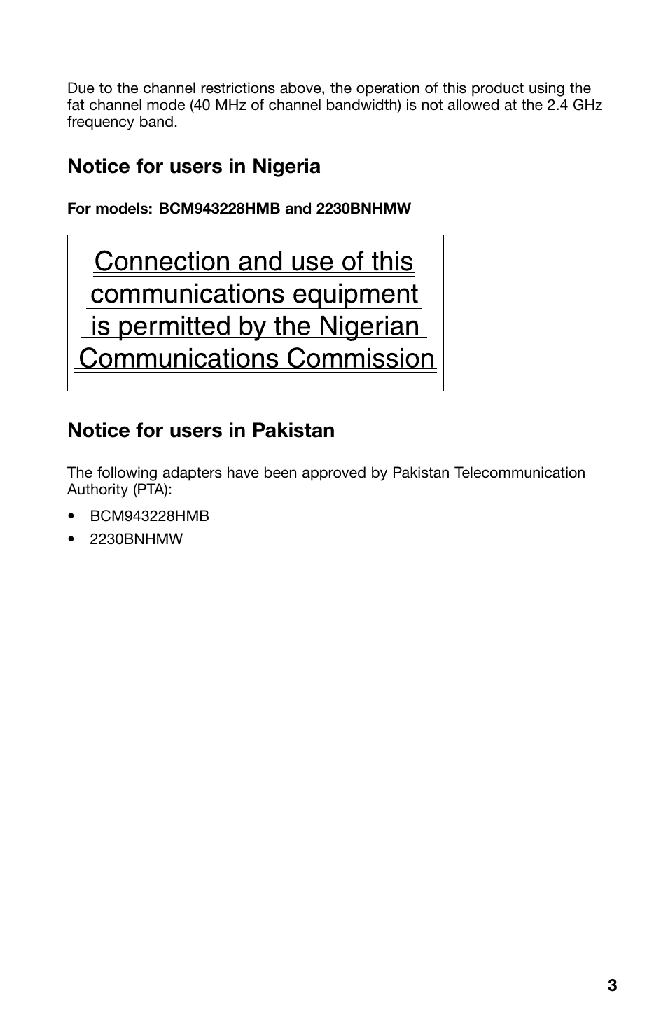 Notice for users in nigeria, Notice for users in pakistan, Nigeria | Pakistan | Lenovo ThinkPad Twist S230u User Manual | Page 3 / 8