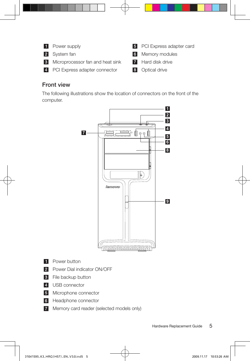 Front view | Lenovo IdeaCentre K320 User Manual | Page 8 / 37
