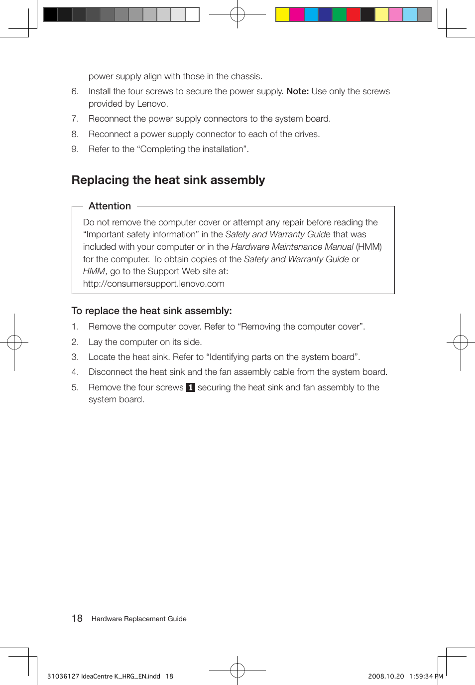 Replacing the heat sink assembly | Lenovo IdeaCentre K220 User Manual | Page 21 / 37