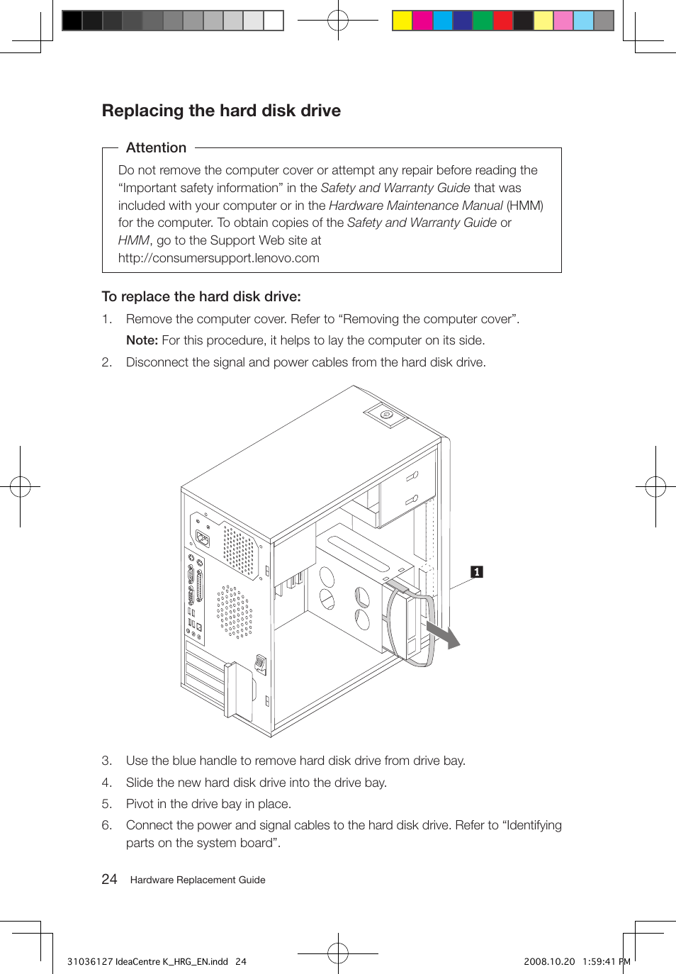 Replacing the hard disk drive | Lenovo IdeaCentre K220 User Manual | Page 27 / 37