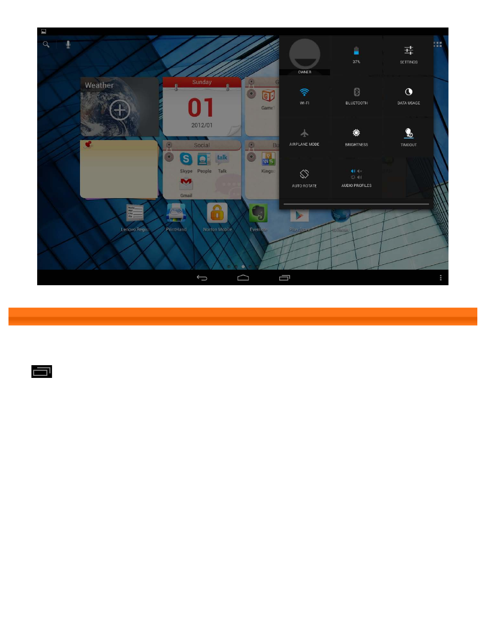 Recent apps | Lenovo S6000L Tablet User Manual | Page 9 / 27