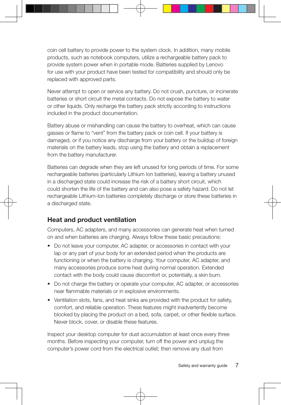 Heat and product ventilation | Lenovo 3000 Q100 Desktop User Manual | Page 12 / 47