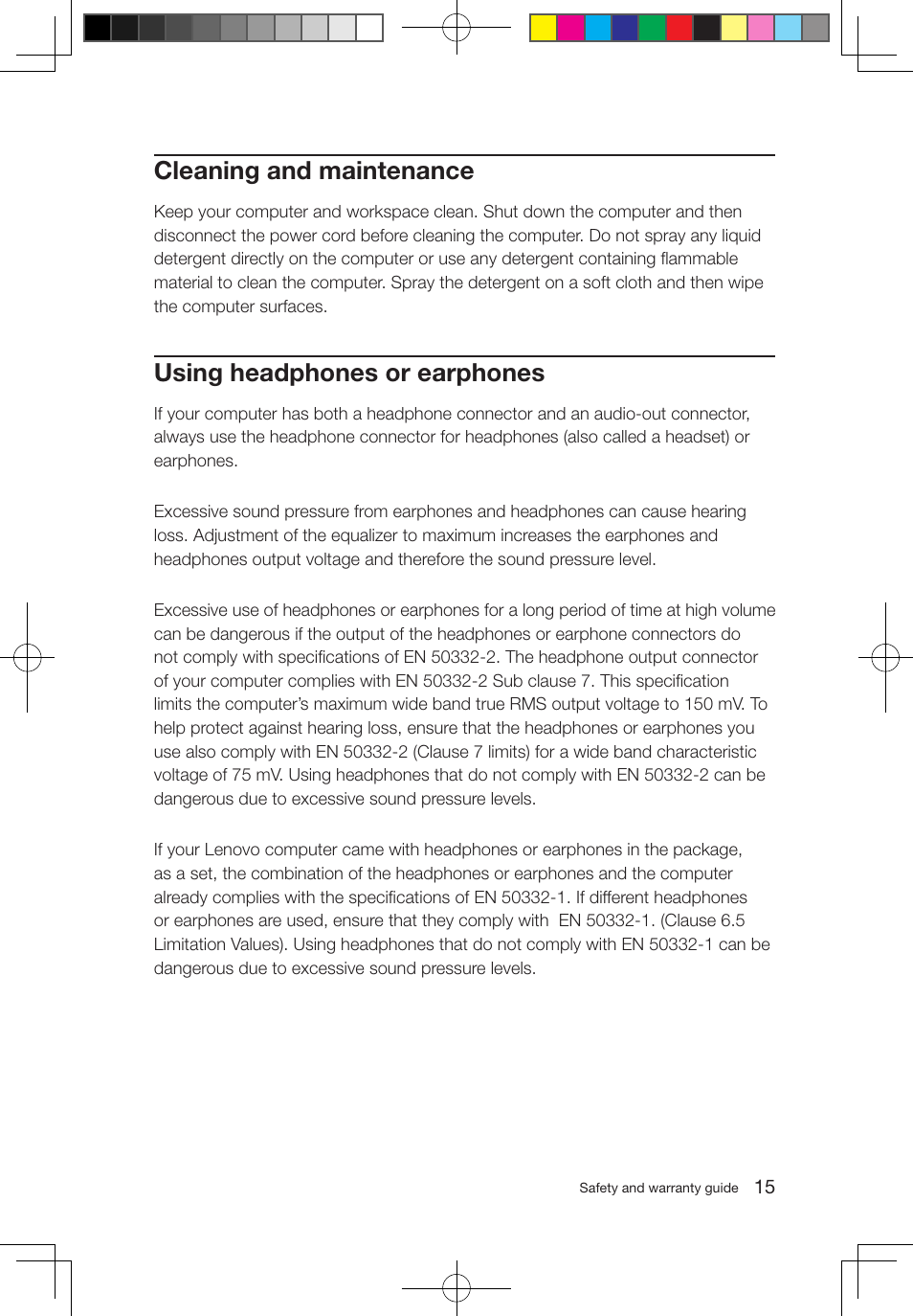 Cleaning and maintenance, Using headphones or earphones | Lenovo 3000 Q100 Desktop User Manual | Page 20 / 47