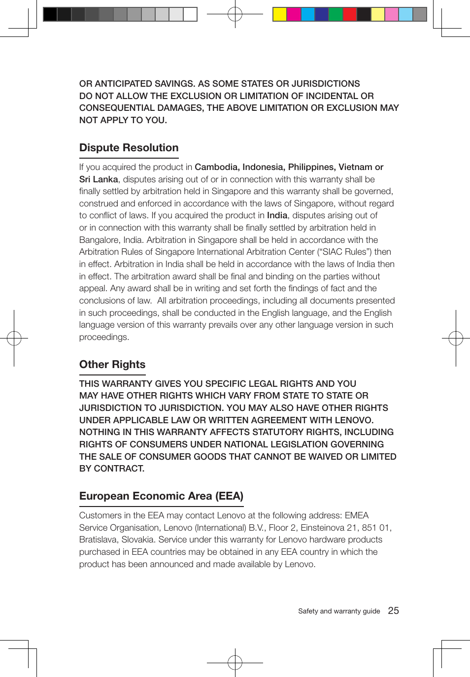 Dispute resolution, Other rights, European economic area (eea) | Lenovo 3000 Q100 Desktop User Manual | Page 30 / 47