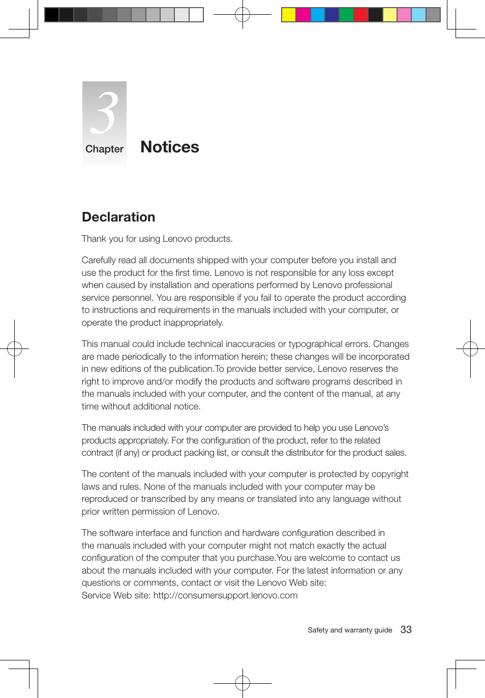 Notices, Declaration | Lenovo 3000 Q100 Desktop User Manual | Page 38 / 47