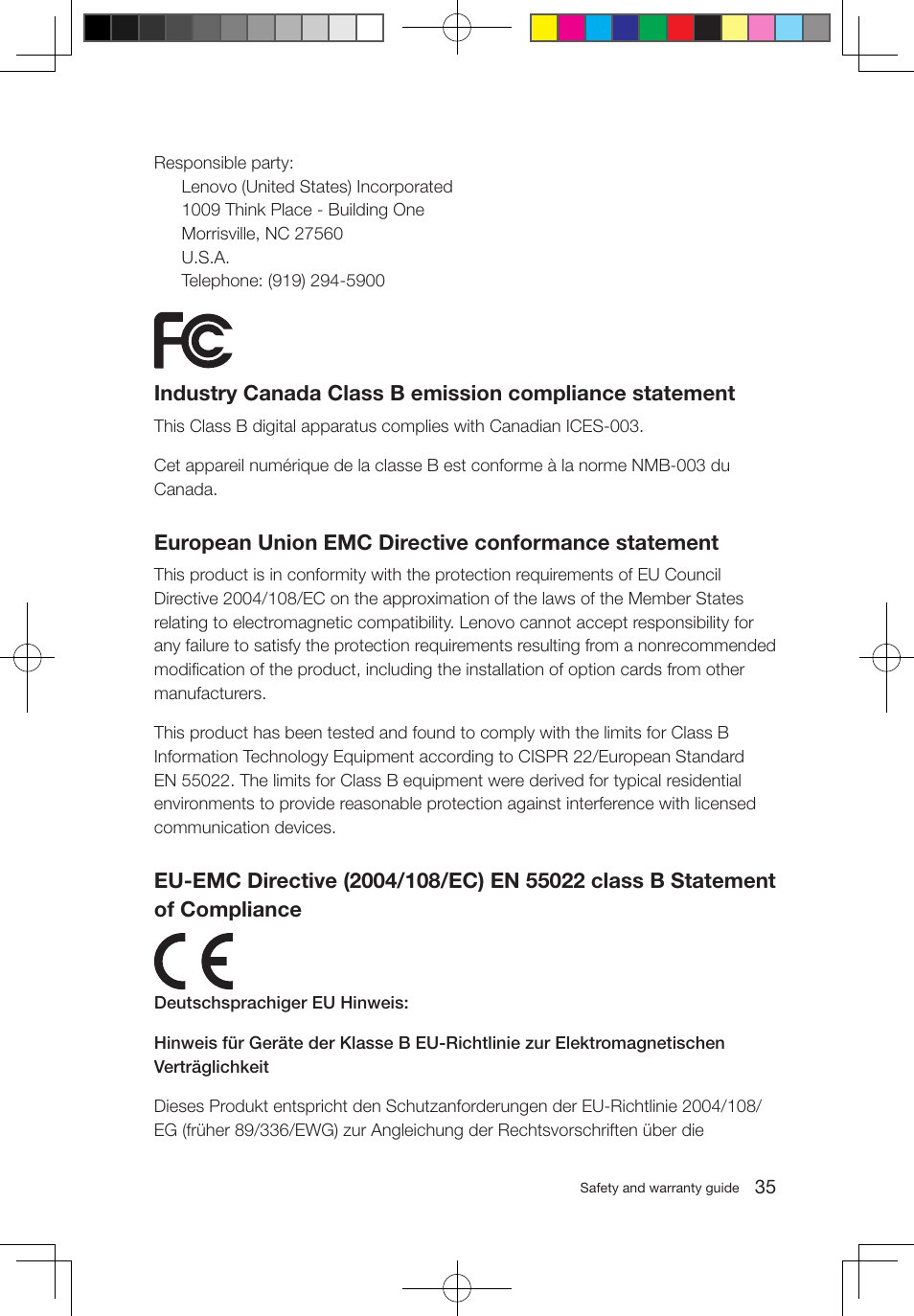 European union emc directive conformance statement | Lenovo 3000 Q100 Desktop User Manual | Page 40 / 47