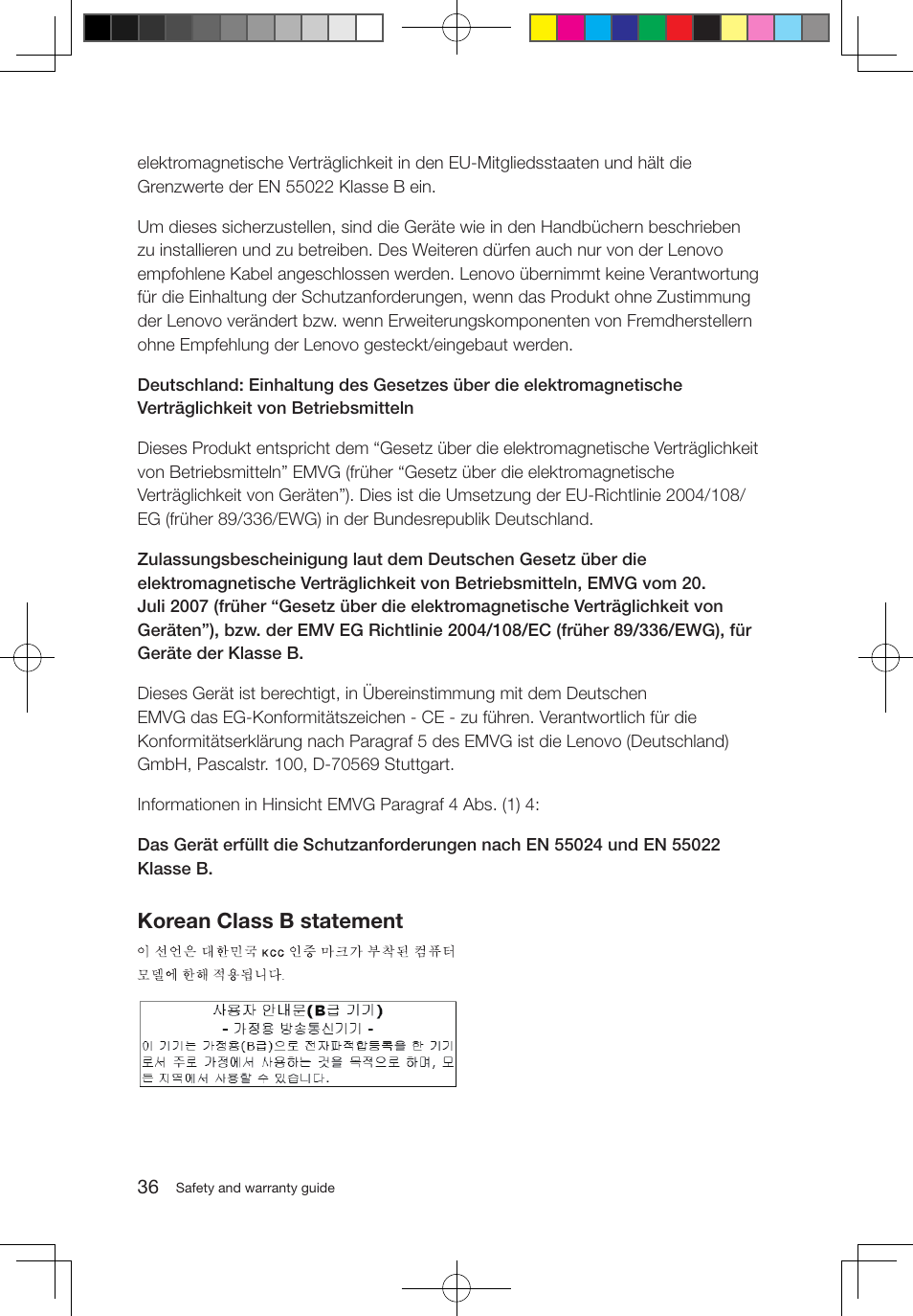 Korean class b statement | Lenovo 3000 Q100 Desktop User Manual | Page 41 / 47