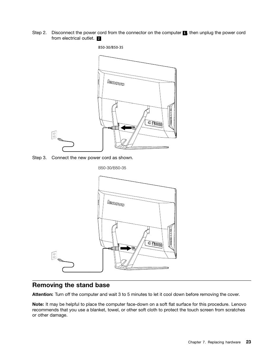 Removing the stand base | Lenovo B50-30 All-in-One User Manual | Page 29 / 63