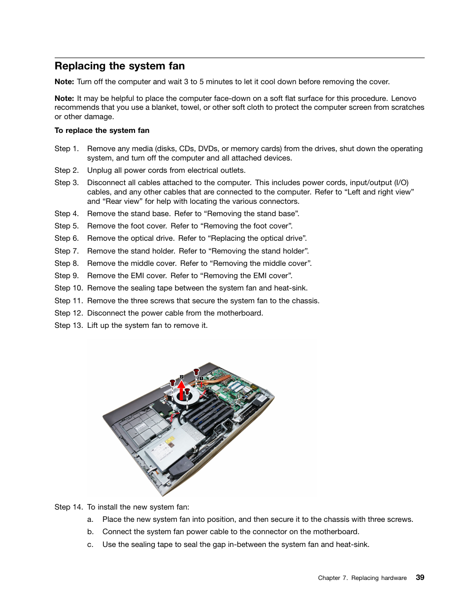 Replacing the system fan | Lenovo B50-30 All-in-One User Manual | Page 45 / 63