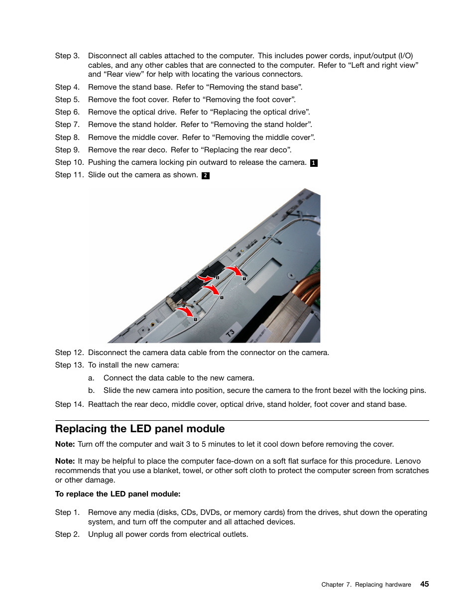 Replacing the led panel module | Lenovo B50-30 All-in-One User Manual | Page 51 / 63