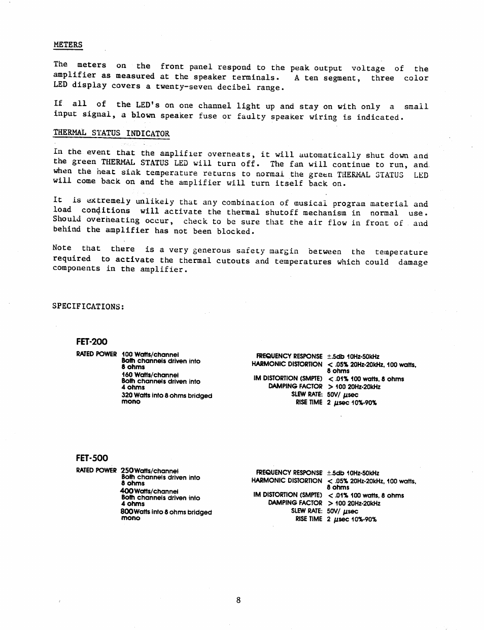 Fet-200, Fet-500 | Ashly Power Amplifiers FET-200 User Manual | Page 9 / 14