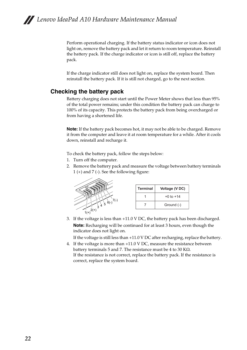 Checking the battery pack, Lenovo ideapad a10 hardware maintenance manual | Lenovo A10 Lenovo User Manual | Page 26 / 66
