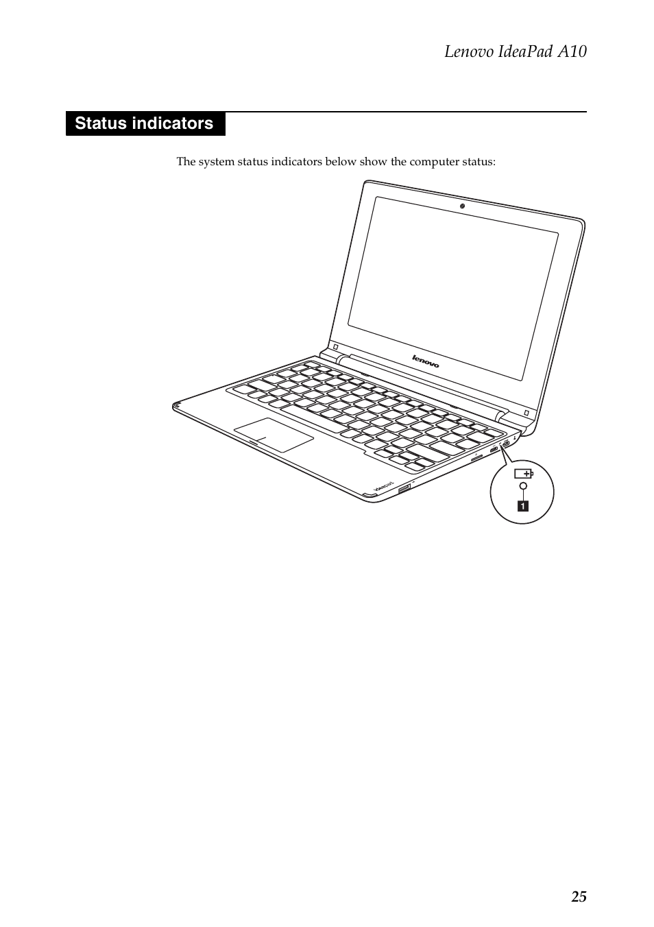 Status indicators, Lenovo ideapad a10 | Lenovo A10 Lenovo User Manual | Page 29 / 66