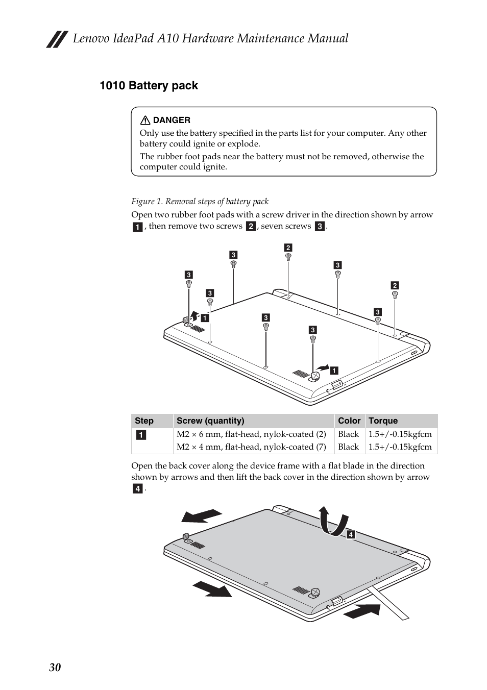 1010 battery pack, Lenovo ideapad a10 hardware maintenance manual | Lenovo A10 Lenovo User Manual | Page 34 / 66