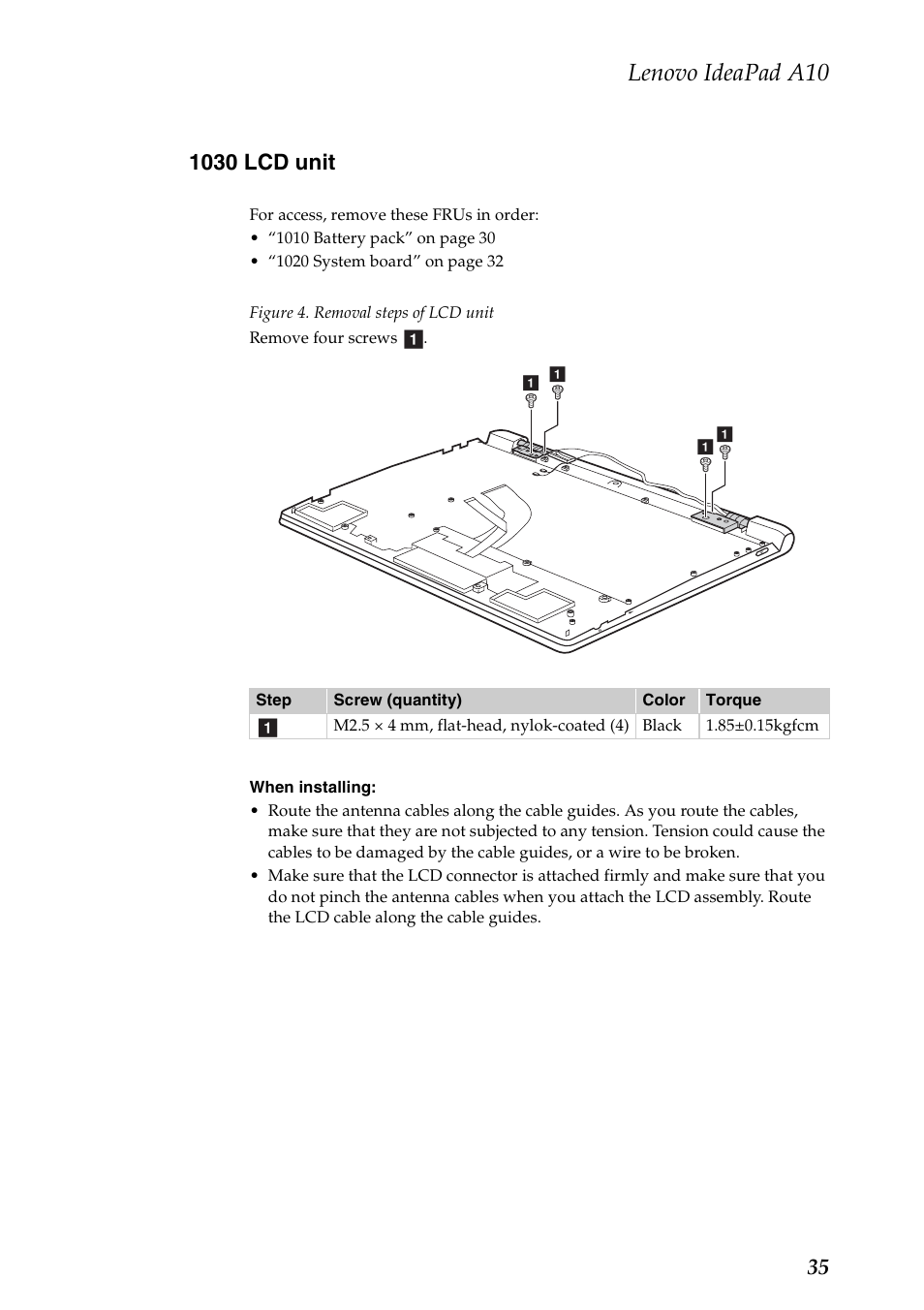 1030 lcd unit, Lenovo ideapad a10 | Lenovo A10 Lenovo User Manual | Page 39 / 66