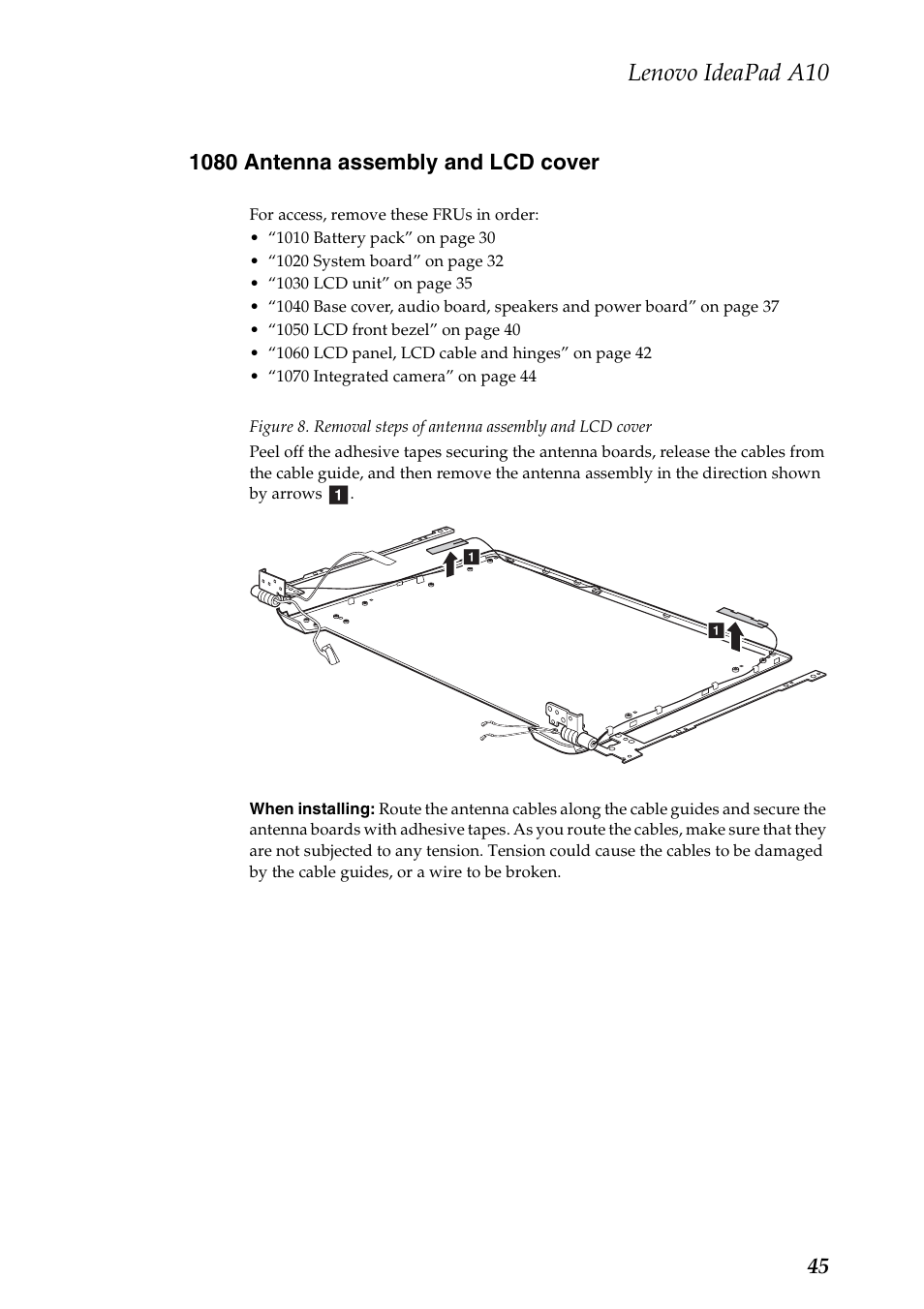 1080 antenna assembly and lcd cover, Lenovo ideapad a10 | Lenovo A10 Lenovo User Manual | Page 49 / 66