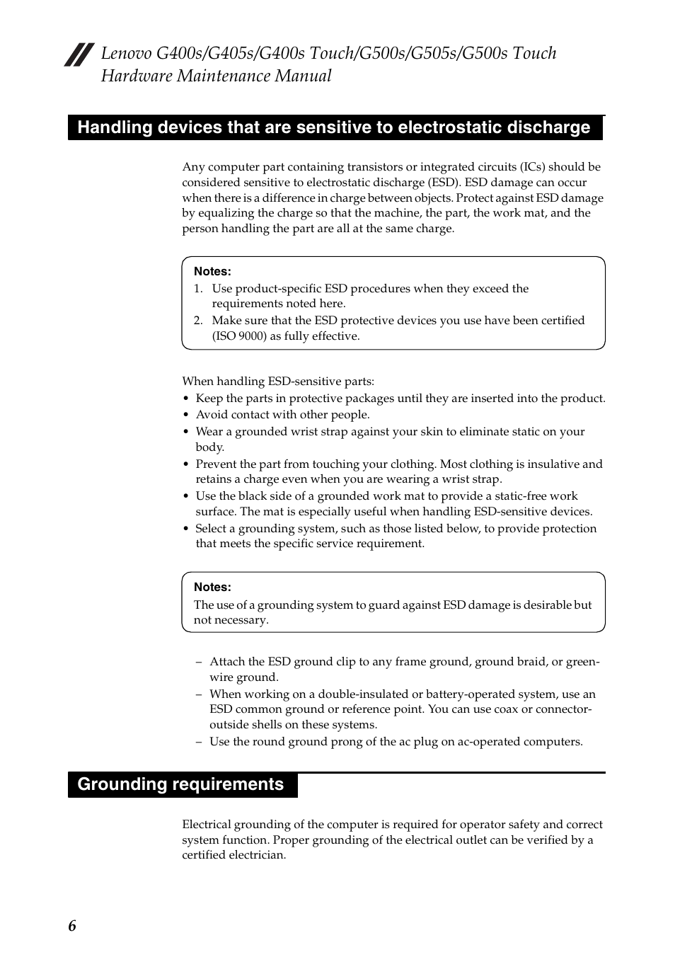 Grounding requirements | Lenovo G405s Notebook User Manual | Page 10 / 104