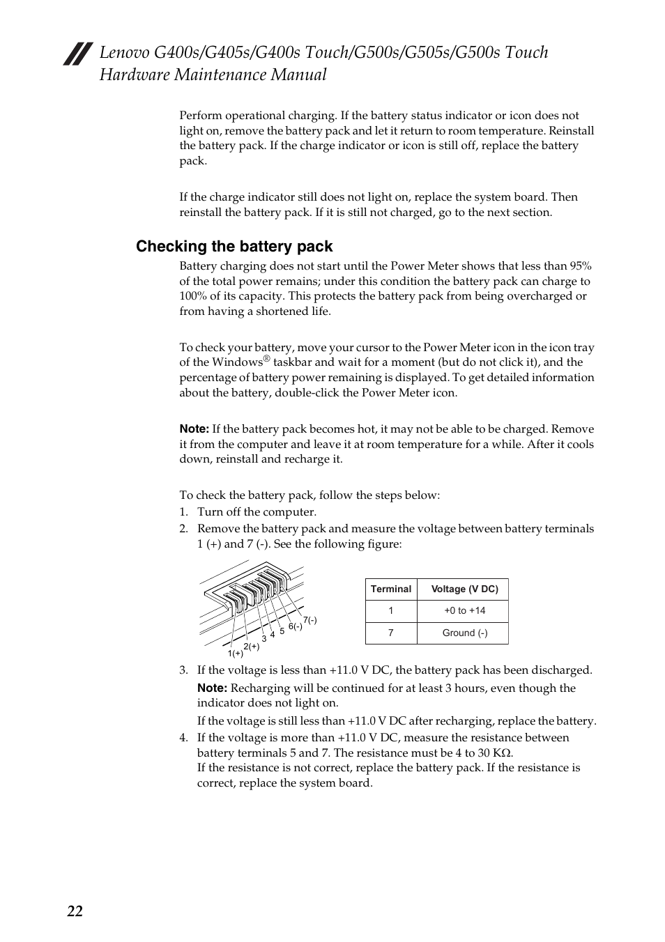 Checking the battery pack | Lenovo G405s Notebook User Manual | Page 26 / 104