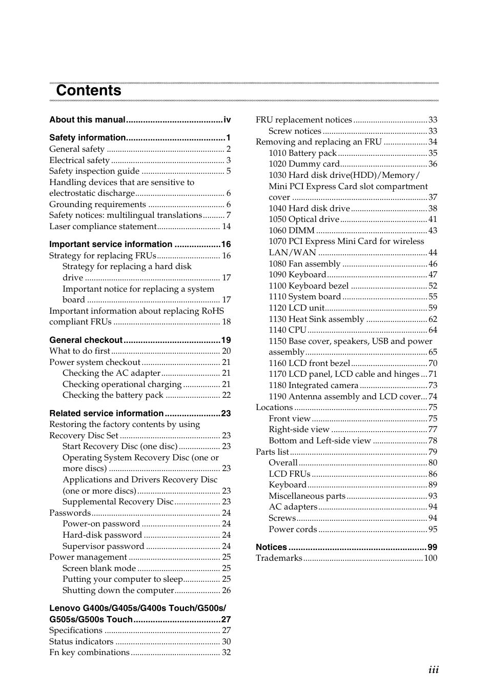 Lenovo G405s Notebook User Manual | Page 3 / 104