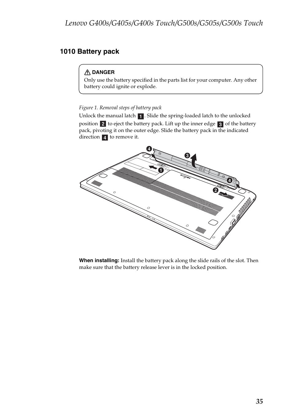 1010 battery pack | Lenovo G405s Notebook User Manual | Page 39 / 104