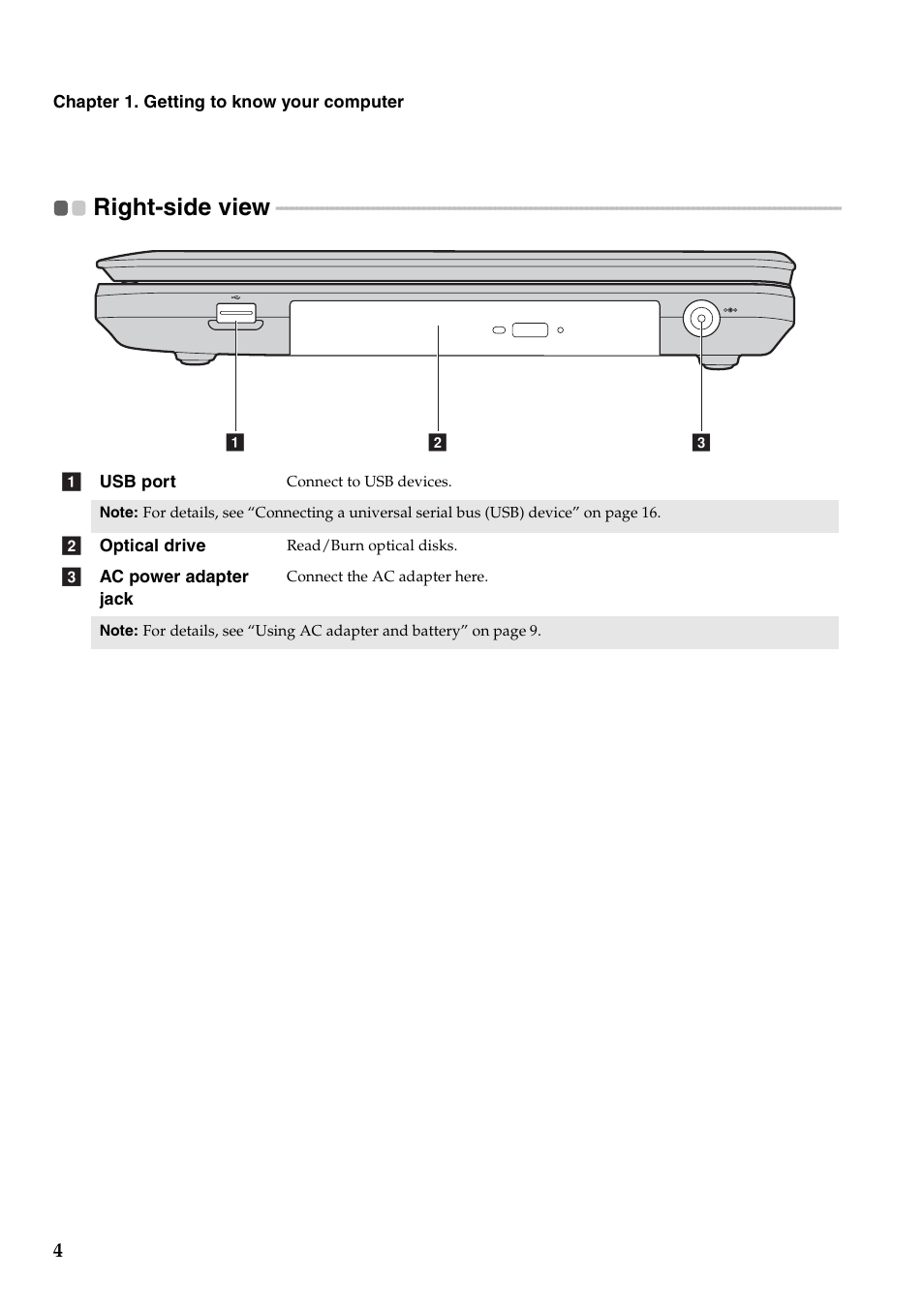 Right-side view | Lenovo B550 Notebook User Manual | Page 12 / 78