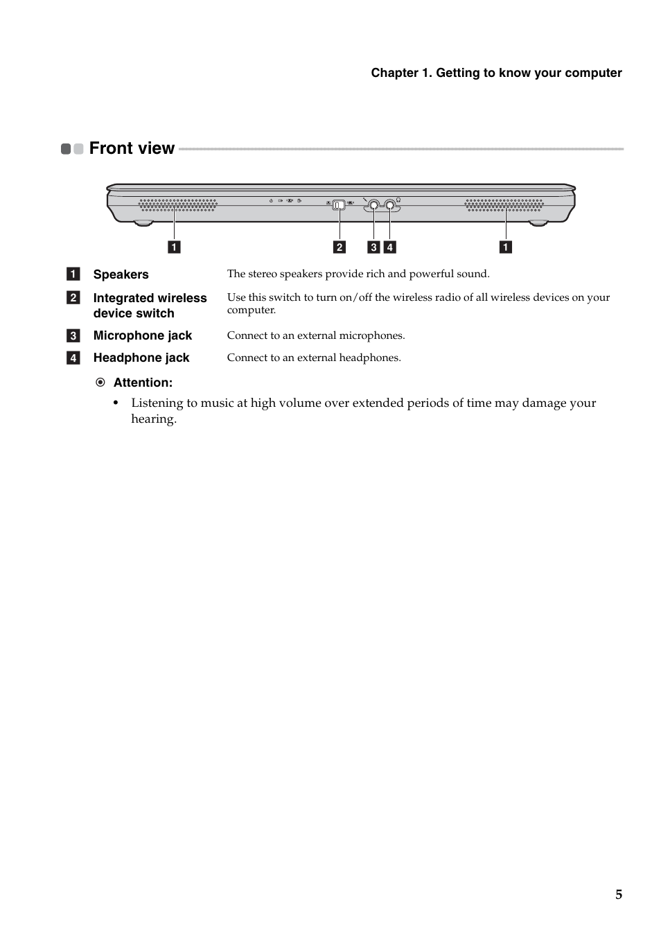 Front view | Lenovo B550 Notebook User Manual | Page 13 / 78