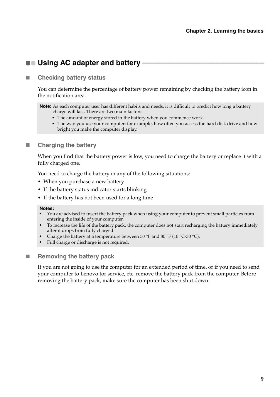 Using ac adapter and battery | Lenovo B550 Notebook User Manual | Page 17 / 78