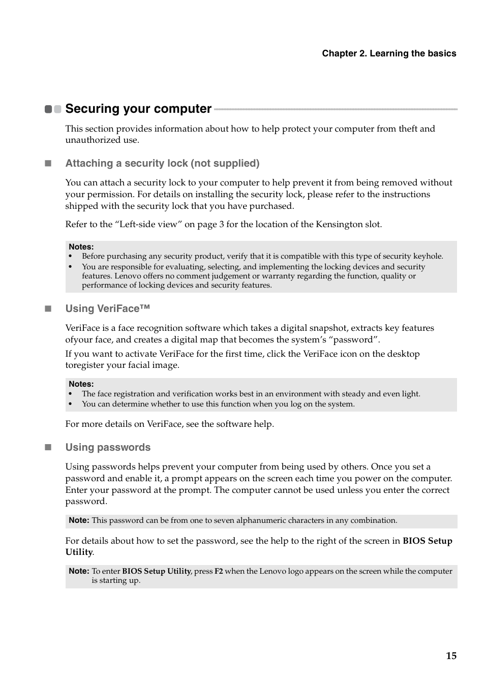 Securing your computer | Lenovo B550 Notebook User Manual | Page 23 / 78