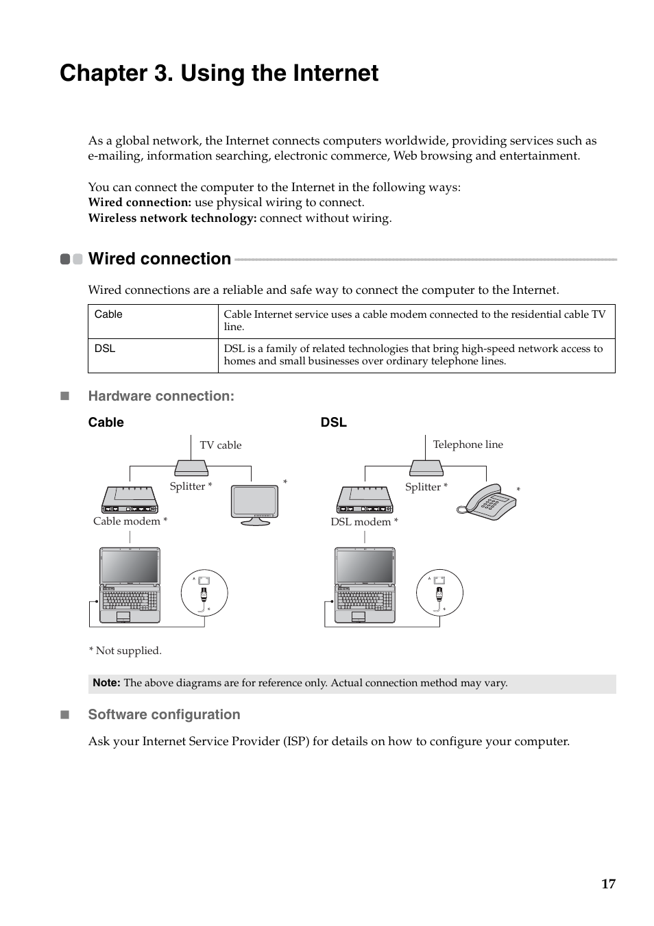 Chapter 3. using the internet, Wired connection | Lenovo B550 Notebook User Manual | Page 25 / 78