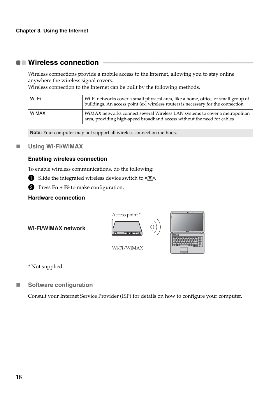 Wireless connection | Lenovo B550 Notebook User Manual | Page 26 / 78