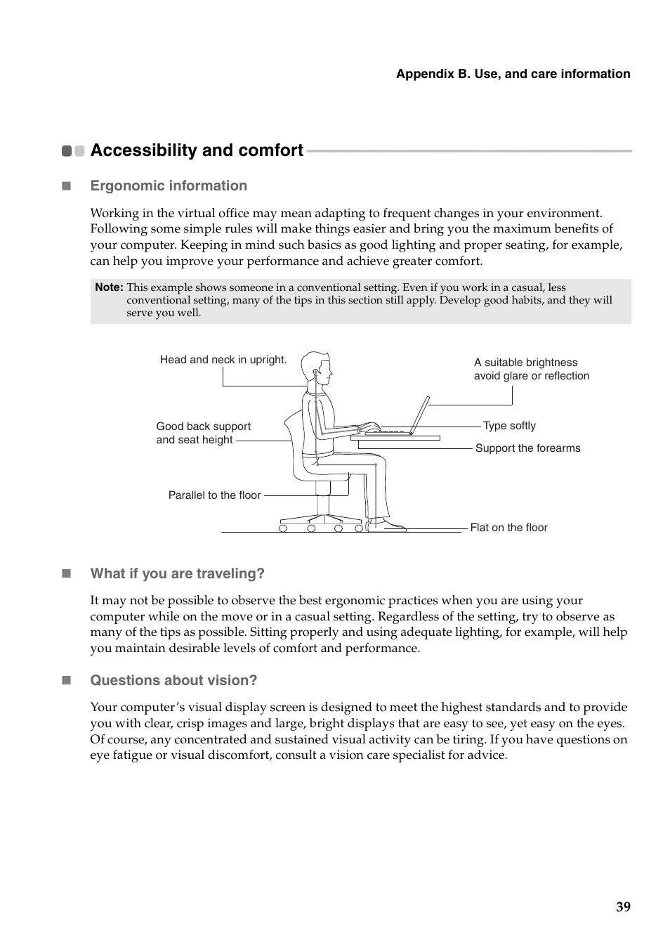 Accessibility and comfort | Lenovo B550 Notebook User Manual | Page 47 / 78