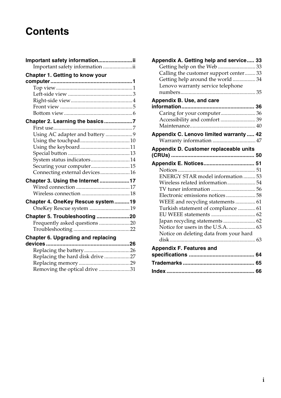 Lenovo B550 Notebook User Manual | Page 5 / 78