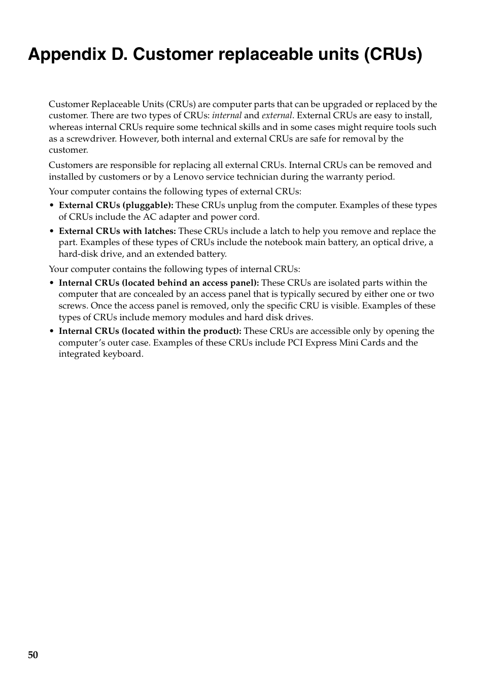 Appendix d. customer replaceable units (crus) | Lenovo B550 Notebook User Manual | Page 58 / 78