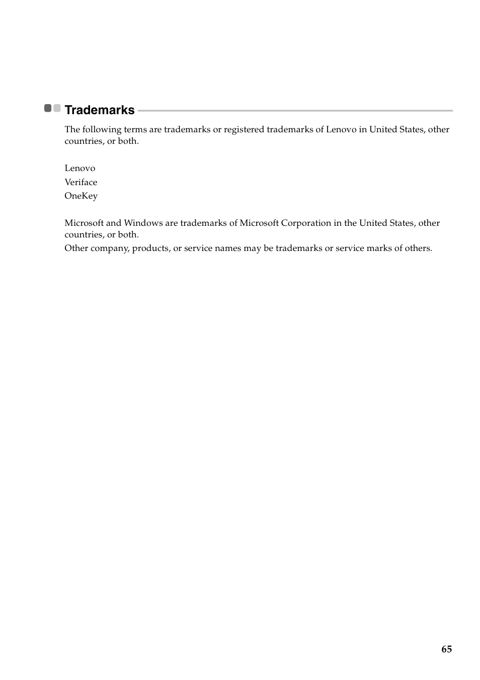 Trademarks | Lenovo B550 Notebook User Manual | Page 73 / 78