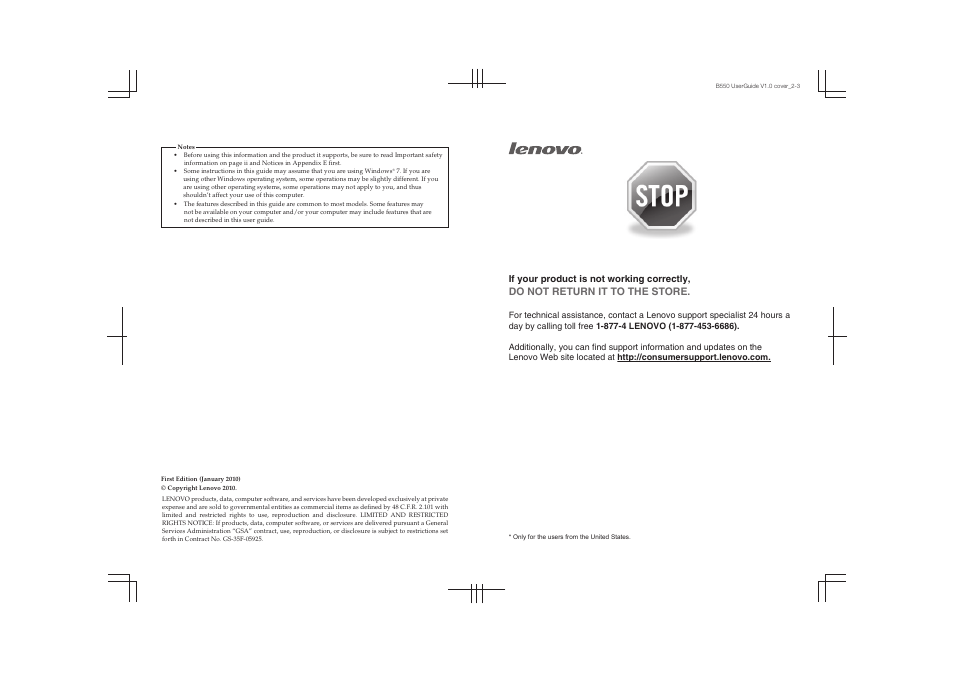 Do not return it to the store, If your product is not working correctly | Lenovo B550 Notebook User Manual | Page 77 / 78