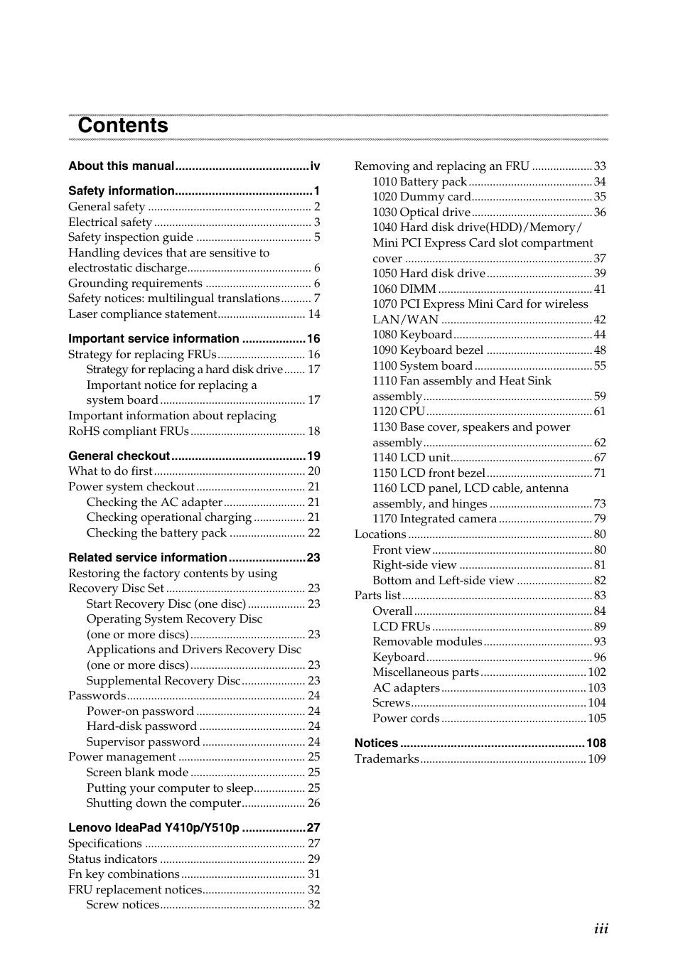 Lenovo IdeaPad Y510p Notebook User Manual | Page 3 / 112