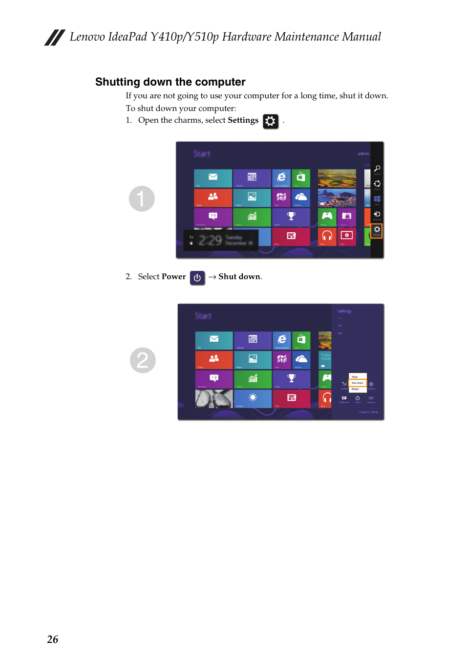 Shutting down the computer | Lenovo IdeaPad Y510p Notebook User Manual | Page 30 / 112