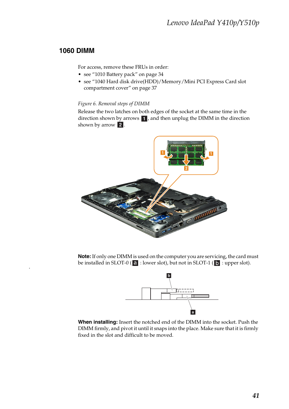 1060 dimm | Lenovo IdeaPad Y510p Notebook User Manual | Page 45 / 112