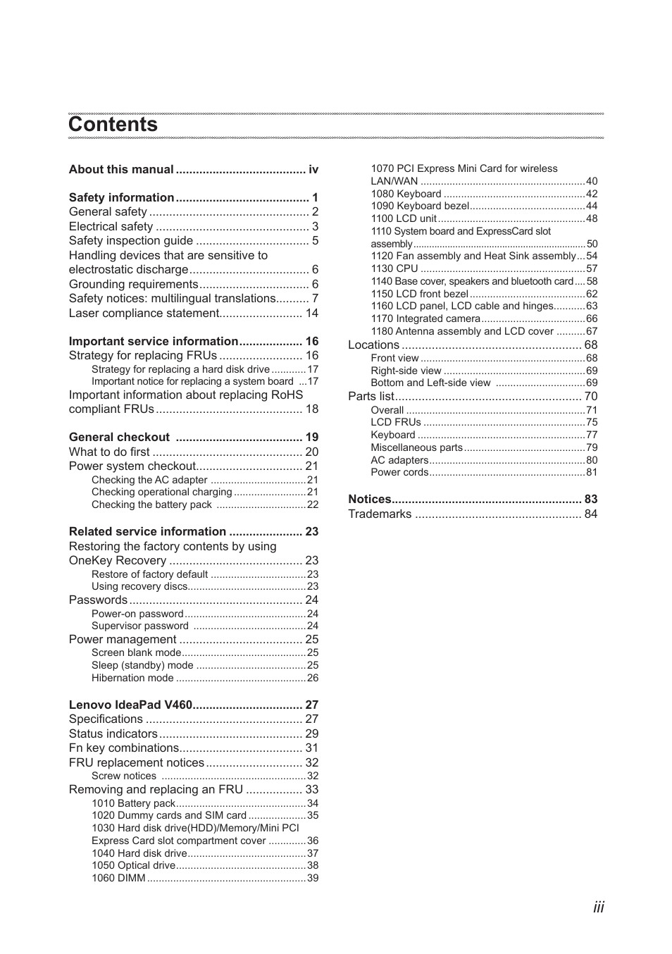 Lenovo IdeaPad V460 User Manual | Page 3 / 88