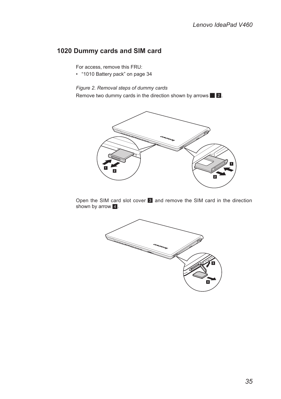 1020 dummy cards and sim card, Lenovo ideapad v460 | Lenovo IdeaPad V460 User Manual | Page 39 / 88