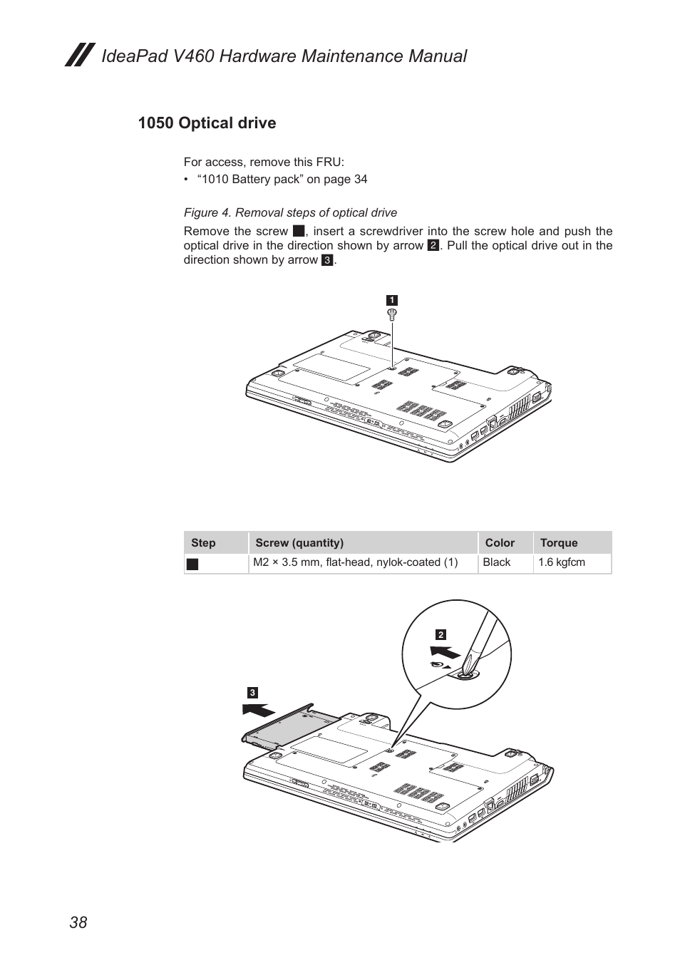 1050 optical drive, Ideapad v460 hardware maintenance manual | Lenovo IdeaPad V460 User Manual | Page 42 / 88